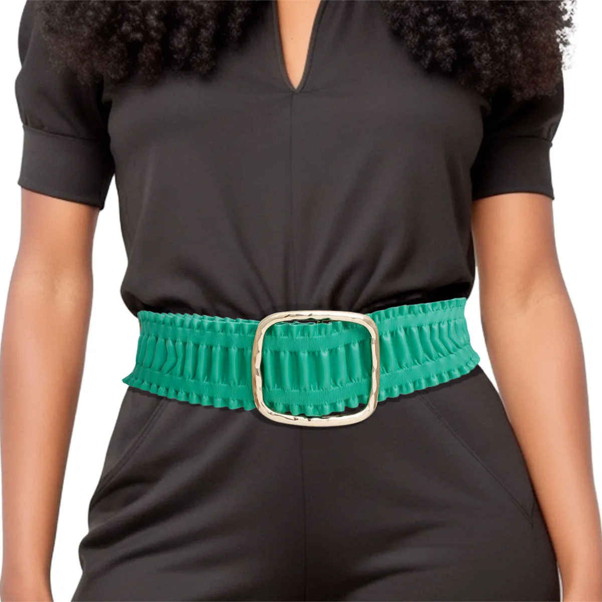 Wide Stretch Ruffle Belt - Green